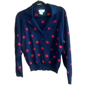 Bleyle Vintage Blue with Red Polka Dot Wool Blend Collared Pullover Sweater